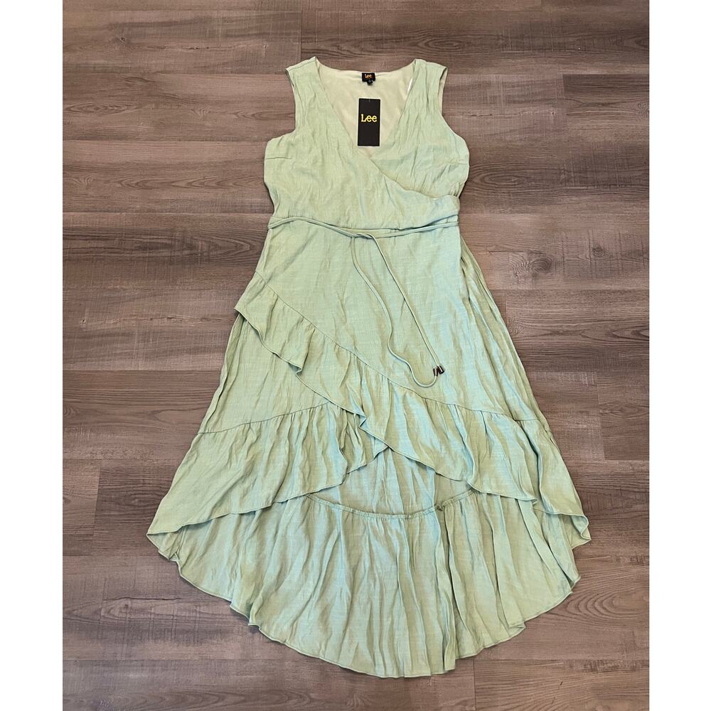 NWT Lee Green Faux Wrap Hi-lo Sleeveless Dress